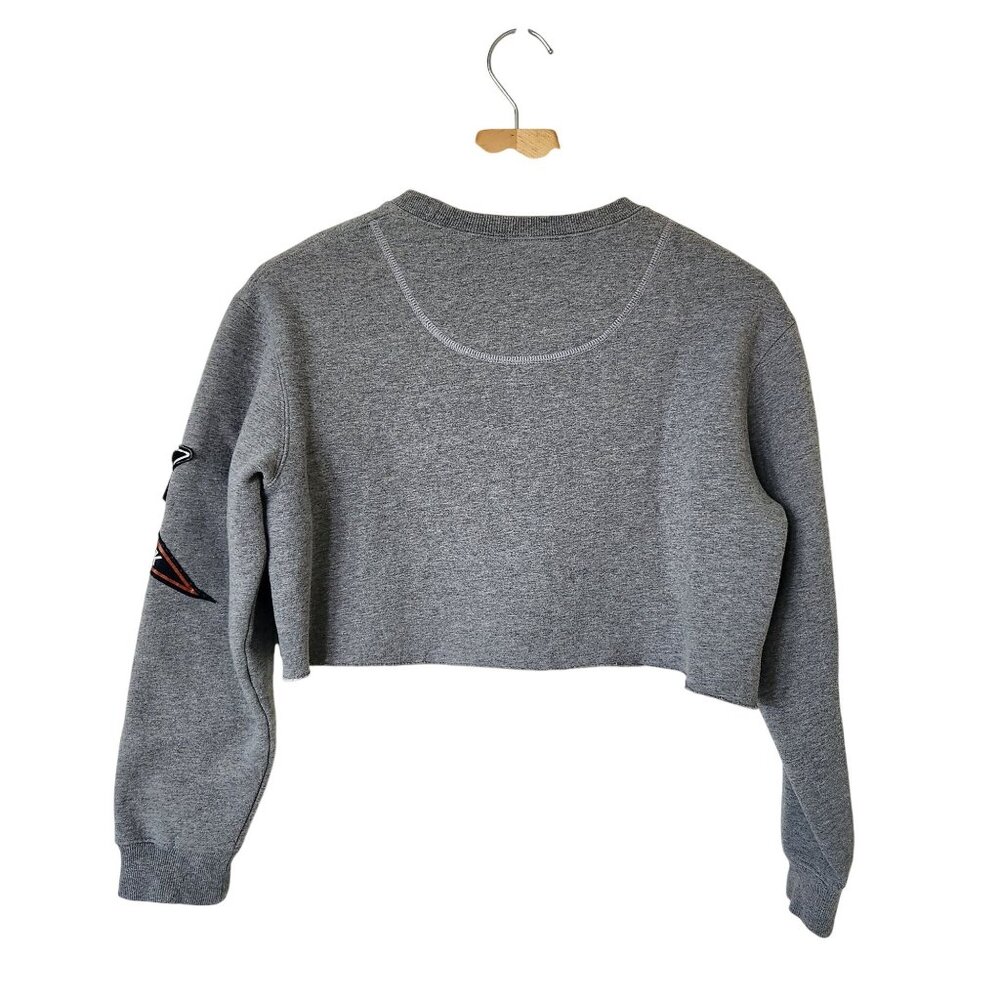 Gray Cropped Sweatshirt New York Floral Patches Upcycled Cute Casual Gym Sporty - Picture 3 of 11
